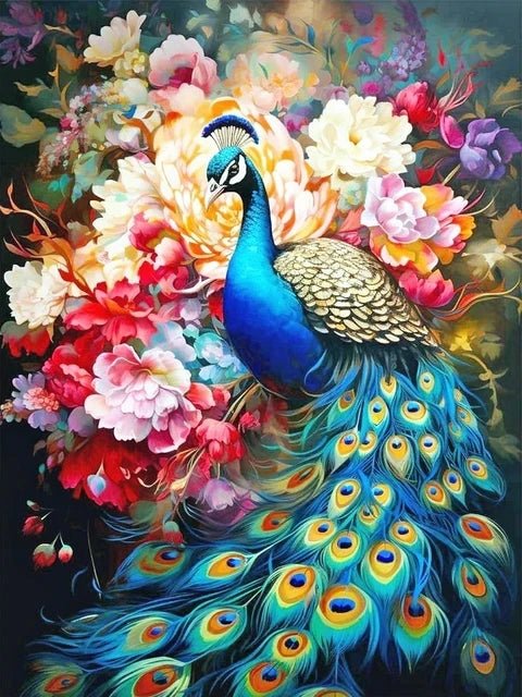 Pintura numerada: Hermoso Pavo Real - 40x50cm - Coral Artes - MX