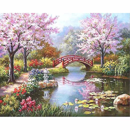 Pintura numerada: Puente de Flor de Cerezo - 40x50cm - Coral Artes - MX