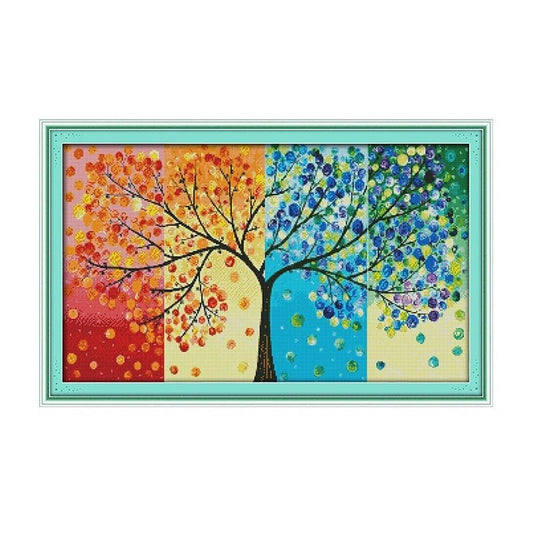 Punto de Cruz: Árbol de las 4 estaciones - 64x41cm - Coral Artes - MX